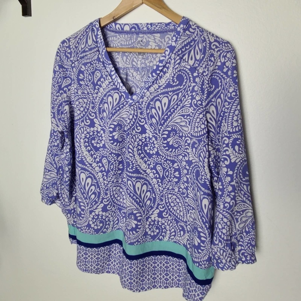 ST. JOHN'S BAY |  PAISLEY V-NECK BLOUSE | SIZE LARGE - Picture 3 of 8